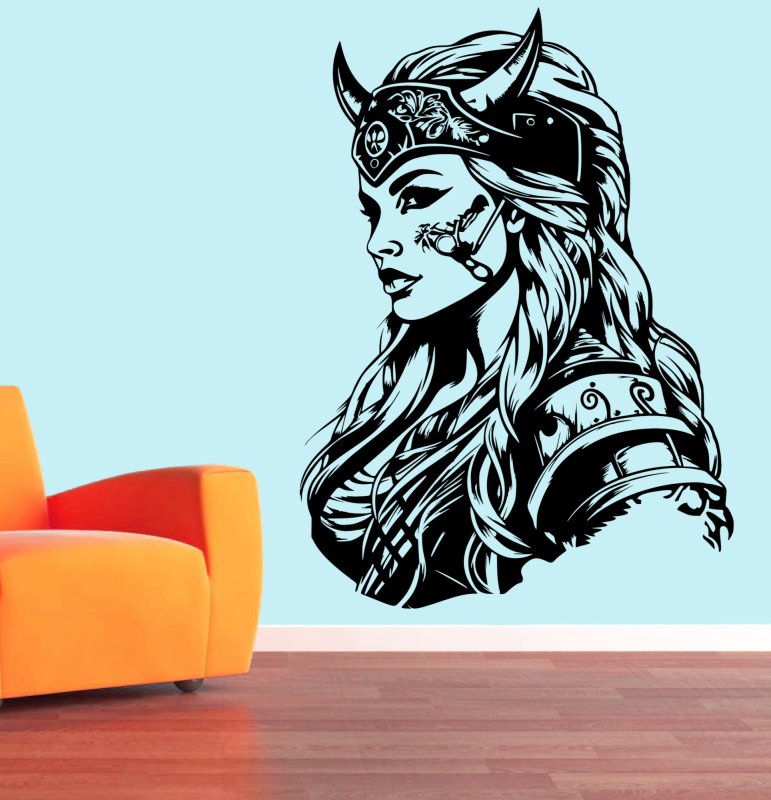 46380 Wikinger-Frau 1 Wandtattoo Wohnzimmer Sessel-orange